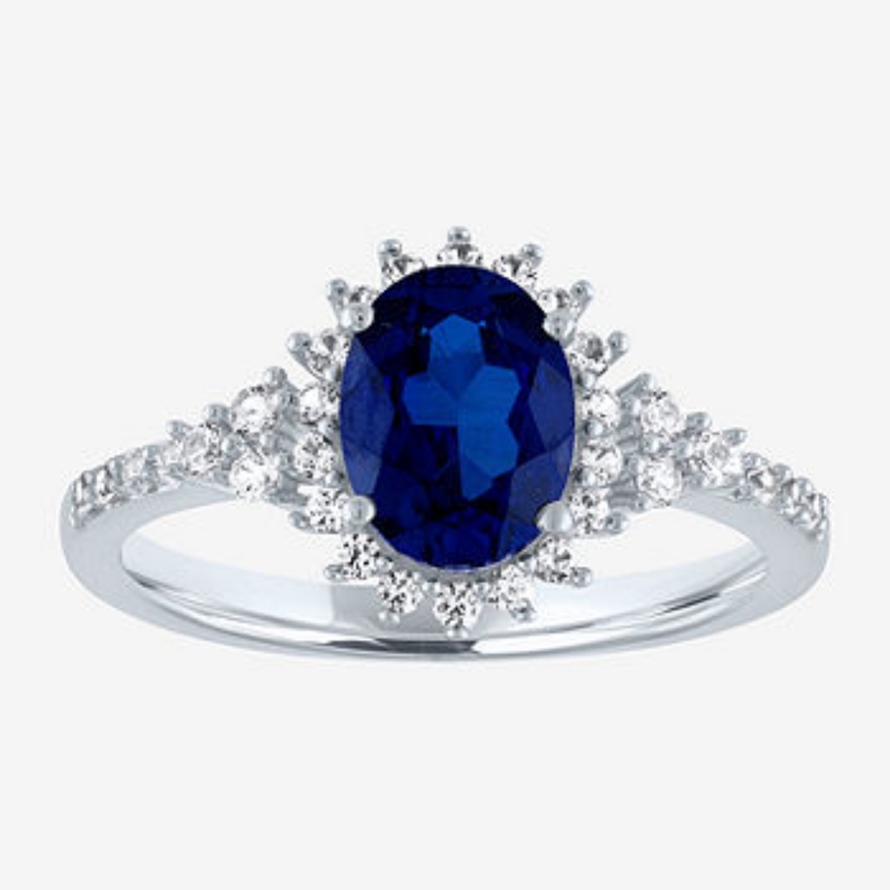 Lab created blue sapphire sterling silver ring